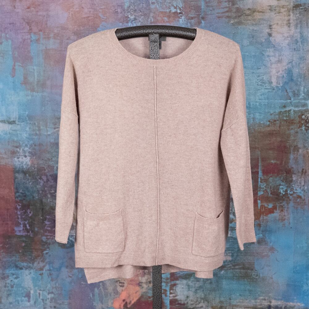 PREMISE Women's 100% Cashmere Sweater Oatmeal Beige Cozy Lagenlook Tunic Casual